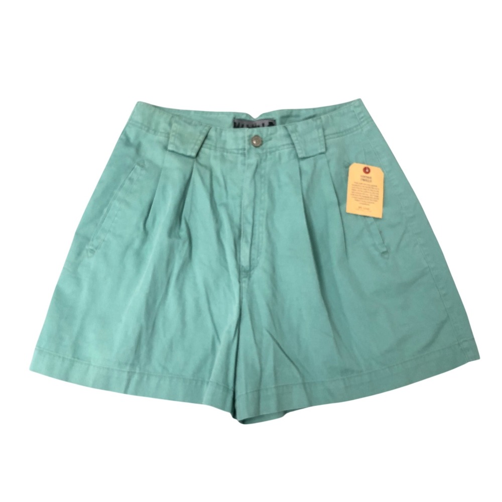 Vintage N.Y.‎ Line Pleated Shorts Women 12 Seafoam Green Hudson County Twill